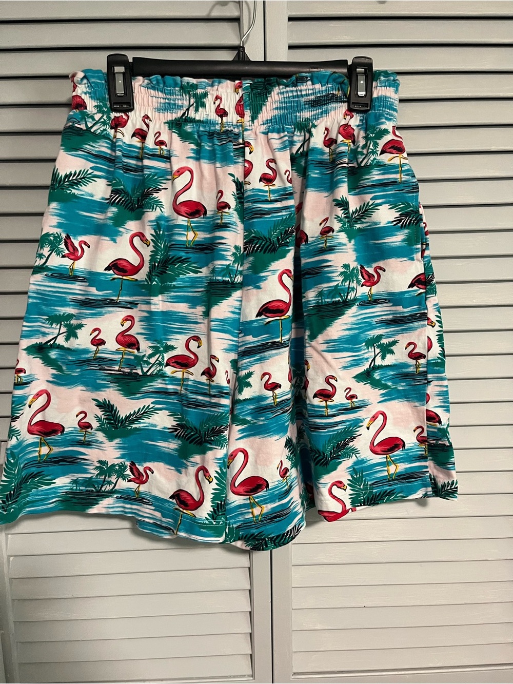 Bechamel Pink Flamingo Print Casual Elastic Waist Shorts